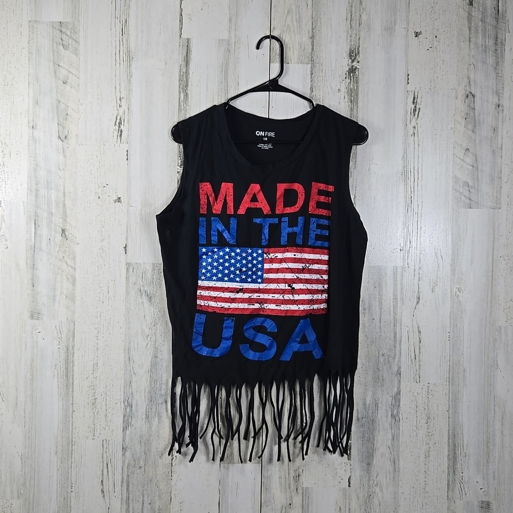 on fire made in the USA graphic tank top women's plus size 1X